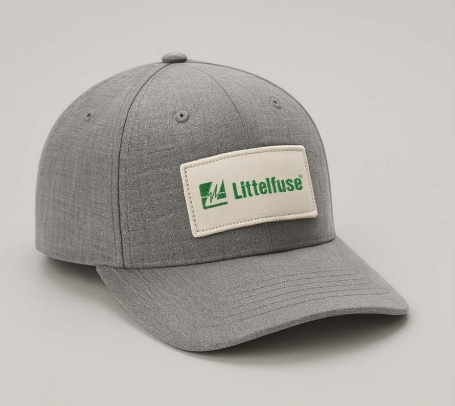 Gray recycled twill cap with a woven Littelfuse patch